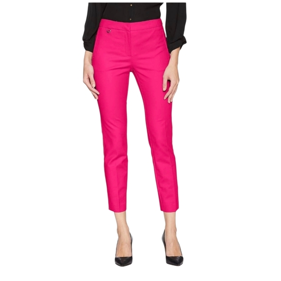 Adrianna Papell Pants Woman 10 Hot Pink Midrise Cropped Straight Stretchy Preppy - Picture 1 of 11